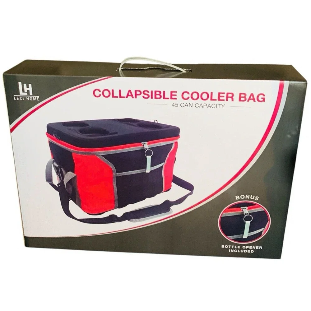 LH Lexi Home Collapsible Cooler Bag 45 Can/Bottle Capacity Includes Opener New